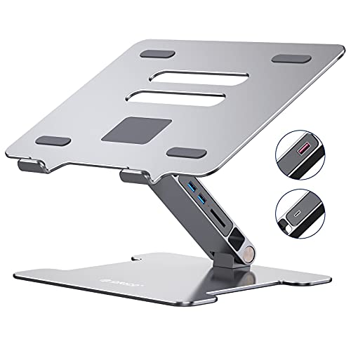 ORICO Laptopständer Höhenverstellbarer Belüfteter Laptophalter mit USB 3.0 Hub SD Kartenleser, Homeoffice Notebook Ständer Kompatibel für Laptop (11-15,6 Zoll) MacBook Pro/Air (Silber) von ORICO