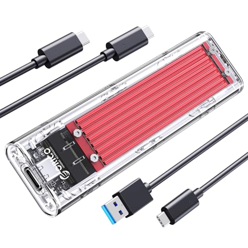 ORICO M.2 NVME SSD Gehäuse, USB-C M2 Adapter USB 3.2 Gen2 (10Gbps) Transparent Externe M2 Gehäuse für PCIe M-Key/B+M Key NVMe SSD 2230/2242/2260/2280, Rot -TCM2 von ORICO