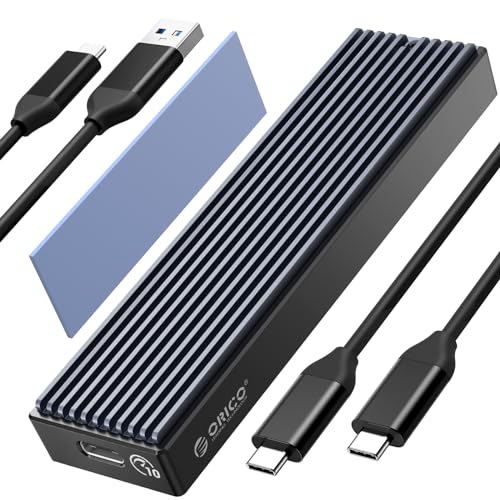 ORICO M.2 NVMe SATA SSD Gehäuse Adapter, USB3.2 Gen2 10Gbps NVMe PCI-E 6Gbps NGFF SATA M-Key (B+M Key), Unterstützt UASP Trim für M.2 SSD Größe M und B&M Keys 2230/2242/2260/2280(bis zu 4TB)- M2PVM von ORICO