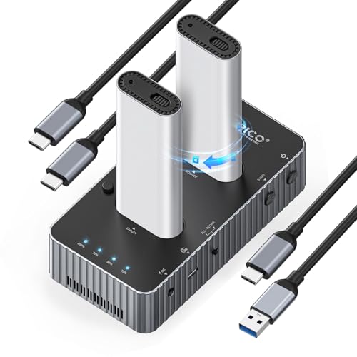 ORICO M.2 NVMe SSD Clone Docking Station, 40Gbps M2 NVMe SSD Cloner Dock, Dual Bay M.2 NVMe SSD Docking Station mit Lüfter, Unterstützt Offline Cloning, Kompatibel mit NVMe SSD 2230/2242/2260/2280 von ORICO