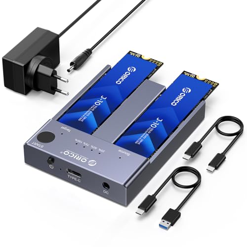 ORICO NVMe Clone Dockingstation M.2 Dual- Bay 10Gbit/s mit Offline-Clone Duplikatorfunktion ,USBC NVME 2 Fach Gehäuse für PCIe M-Key 2242 2260 2280 22110 M2 SSD, Werkzeuglos (SSD Nicht Enthalten)-M2P2 von ORICO