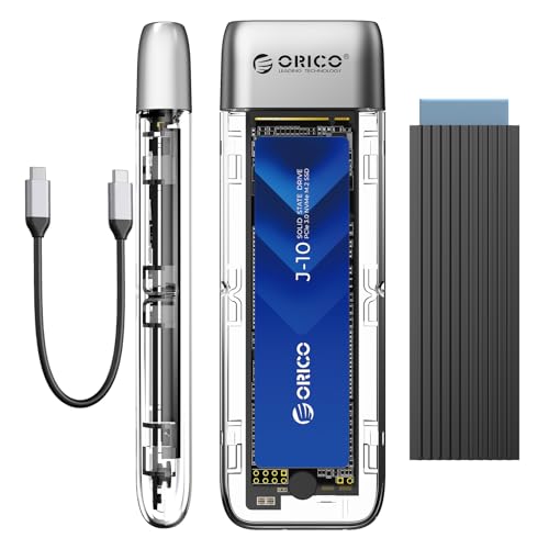 ORICO NVMe Gehäuse, Werkzeugfrei 10Gbps M2 SSD Gehäuse, USB 3.2 Gen 2 M.2 SSD Adapter für NVMe PCIe M-Key/(B+M) Key 2230/2242/2260/2280 SSD, Unterstützt UASP Trim-TXM2 von ORICO