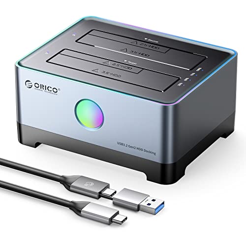 ORICO RGB Offline-Klon Festplatten Dockingstation USB C ,6Gbps Aluminium USB 3.2 Gen 2 Festplatten Adapter mit UASP für SATA 2,5/3,5 Zoll HDD mit 12V 3A Netzteil(5528C3-C) von ORICO