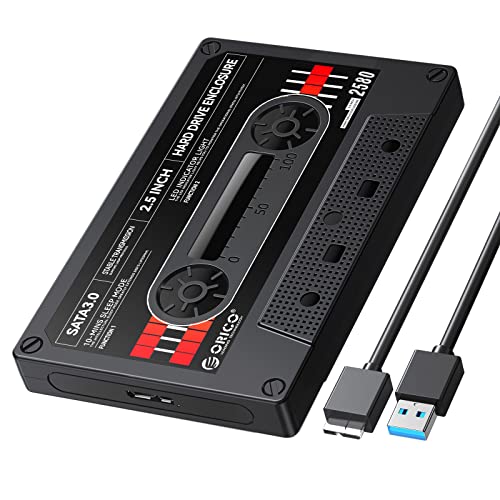 ORICO [Retro-Band] 2,5'' Externes Festplattengehäuse USB 3.0 auf SATA 3.0 Festplatte Gehäuse für 2,5 Zoll SATA 7 / 9,5 mm HDD SSD Max 6 TB,Schwarz（2580U3-BK） von ORICO