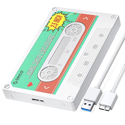 ORICO [Retro-Band] 2,5'' Externes Festplattengehäuse USB 3.0 auf SATA 3.0 Festplatte Gehäuse für 2,5 Zoll SATA 7 / 9,5 mm HDD SSD Max 6 TB,Weiß（2580U3-WH） von ORICO