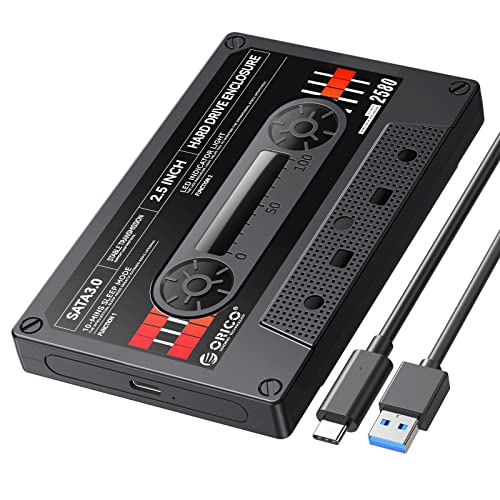 ORICO [Retro-Band] 2,5" Externes Festplattengehäuse USB C auf SATA 3.0 Festplatte Gehäuse für 2,5 Zoll SATA 7 / 9,5 mm HDD SSD Max 6 TB,Schwarz（2580C3-BK） von ORICO