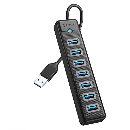 ORICO USB 3.0 HUB, 7 Port USB Verteile mit 5V/3A Netzteil Port, 5Gbps Ultra-Slim HUB USB Splitter für Laptop, MacBook Pro/Mini, iMac, Surface Pro, PS 4, Mobile HDD (15cm) von ORICO