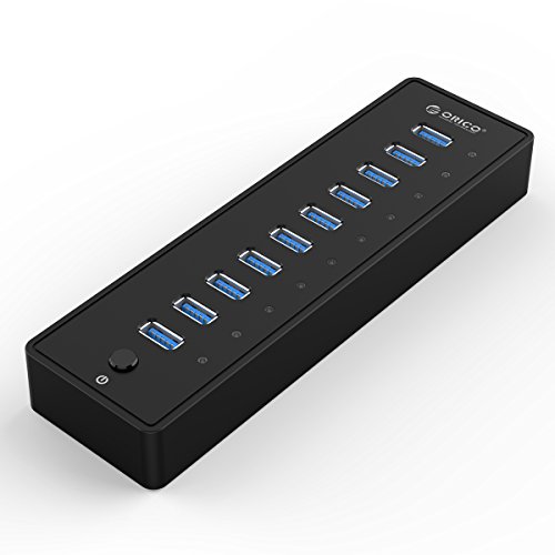 ORICO USB 3.0 Hub 10 Ports mit Netzschaltern und Netzteil 45W (12V4A), 5 Gbps Highspeed Datenhub für Desktop PC Computer Notebook MacBook iMac, Einschließlich Datenkabel Netzadapter Netzkabel von ORICO