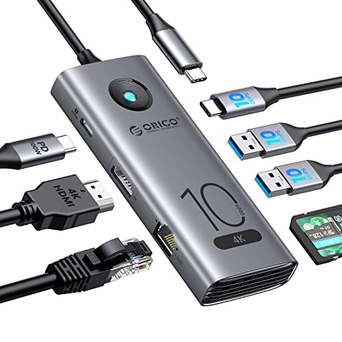 ORICO USB C Docking Station, 8 in 1 10 Gbps USB C HUB mit 10G USB 3.2 (gen 2) USB-C und USB-A Datenanschlüssen, 4K@60Hz HDMI, 100W PD Aufladung, SD TF Kartenleser, RJ45 für Windows, Mac… von ORICO