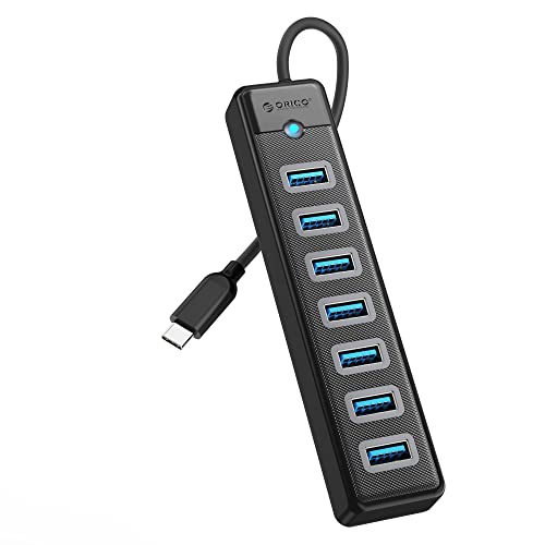 ORICO USB C HUB, 7 Port USB Verteile 5Gbps Ultra-Slim USB Hub 3.0 mit 15cm Kabel, USB HUB für Laptop, MacBook, iPad, Surface Pro, PS 4, Mobile HDD und mehr von ORICO