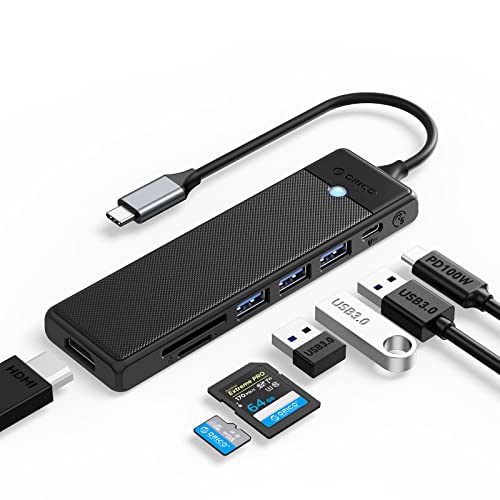 ORICO USB C HUB, 7 in 1 USB C Docking Station Adapter mit 100W Power Delivery, 4K@30Hz HDMI,SD/TF Kartenleser, 3xUSB A 5Gbps Datenports für MacBook M1, iPad Pro, Surface Pro und Mehr Typ C Geräte von ORICO