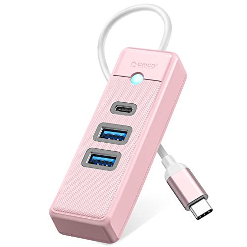ORICO USB C Hub, 3 Ports USB Verteiler mit 2 USB A und 1 Typ C für Laptop, Handy, Tablet mit 0,15m Kabel, kompatibel mit Mac OS 10.X und höher, Linux, Android, Rosa von ORICO