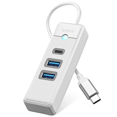 ORICO USB C Hub, 3 Ports USB Verteiler mit 2 USB A und 1 Typ C für Laptop, Handy, Tablet mit 0,15m Kabel, kompatibel mit Mac OS 10.X und höher, Linux, Android, Weiß von ORICO