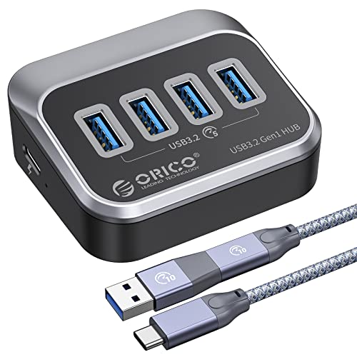 ORICO USB C Hub, 4 Port USB Verteiler, USB 3.2 GEN 1 Hub mit 0,5m 2 in1 USB Kabel, USB Splitter für PC, Laptops, Mac, Drucker, Mobile Festplatte von ORICO
