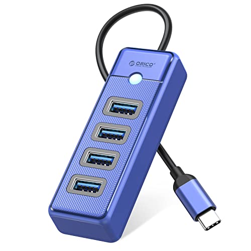ORICO USB C Hub, 4 Ports USB 3.0 Verteiler, USB Splitter für Laptop, Handy, Tablet mit 0,15m Kabel, kompatibel mit Mac OS 10.X und höher, Linux, Android, Blau von ORICO