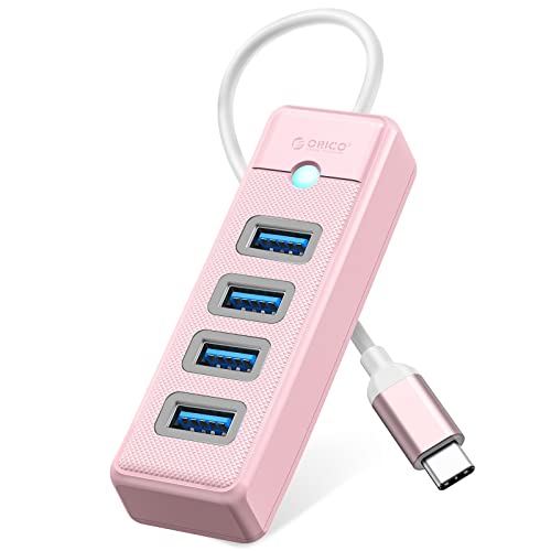 ORICO USB C Hub, 4 Ports USB 3.0 Verteiler, USB Splitter für Laptop, Handy, Tablet mit 0,15m Kabel, kompatibel mit Mac OS 10.X und höher, Linux, Android, Rosa von ORICO