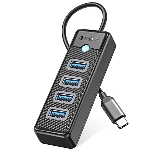 ORICO USB C Hub, 4 Ports USB 3.0 Verteiler, USB Splitter für Laptop, Handy, Tablet mit 0,15m Kabel, kompatibel mit Mac OS 10.X und höher, Linux, Android, Schwarz von ORICO