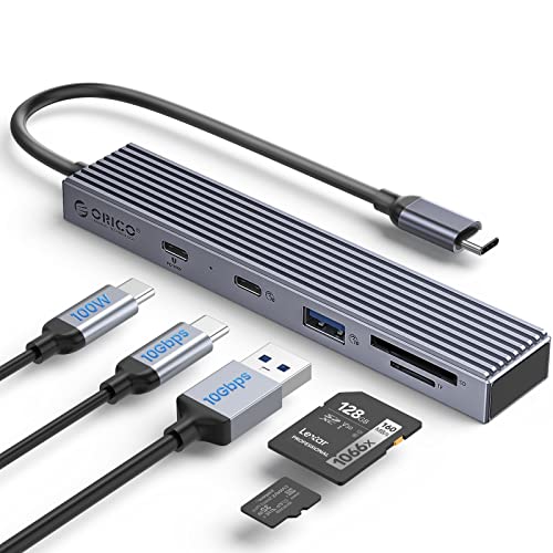 ORICO USB C Hub, 4-in-1 Typ C Multiport Adapter, USB 3.2 Gen2 10Gbps USB Splitter mit USB C, USB A, SD/TF Kartenleser, 100W PD Aufladung für PC, Laptop, Surface Pro, MacBook-DHF-1U2CR von ORICO