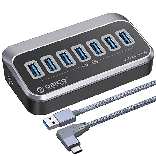 ORICO USB 3.0 Hub, 7 Port USB Verteiler, USB 3.2 Hub mit USB Kabel, 5 Gbps, Schnelle Datenübertragung USB Splitter für PC, Laptops, Mac, Drucker, Mobile Festplatte von ORICO