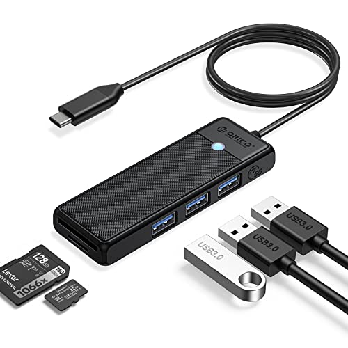 ORICO USB C Hub, USB 3.0 Verteiler mit SD/TF Kartenleser, 3 Ports USB 3.0 Mini USB Splitter, USB-C Expander für MacBook Pro/Air, iMac, Notebook PC, Flash Drive, Kamera, Tastatur, Maus(1,0 M, Schwarz) von ORICO