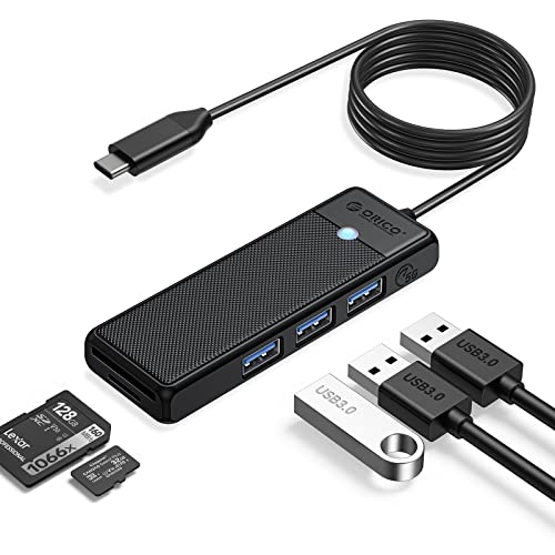 ORICO USB C Hub, USB 3.0 Verteiler mit SD/TF Kartenleser, 3 Ports USB 3.0 Mini USB Splitter, USB-C Expander für MacBook Pro/Air, iMac, Notebook PC, Flash Drive, Kamera, Tastatur, Maus(1,8 M, Schwarz) von ORICO