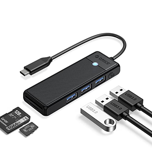 ORICO USB C Hub, USB 3.0 Verteiler mit SD/TF Kartenleser, 3 Ports USB 3.0 Mini USB Splitter, USB-C Expander für MacBook Pro/Air, iMac, Notebook PC, Flash Drive, Kamera, Tastatur, Maus(15 cm, Schwarz) von ORICO