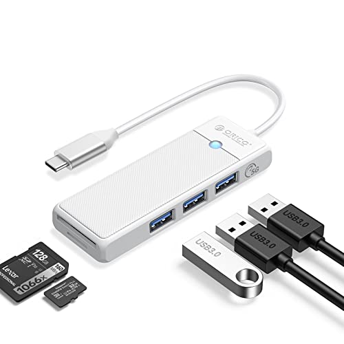 ORICO USB C Hub, USB 3.0 Verteiler mit SD/TF Kartenleser, 3 Ports USB 3.0 Mini USB Splitter, USB-C Expander für MacBook Pro/Air, iMac, Notebook PC, Flash Drive, Kamera, Tastatur, Maus (15 cm, Weiß) von ORICO