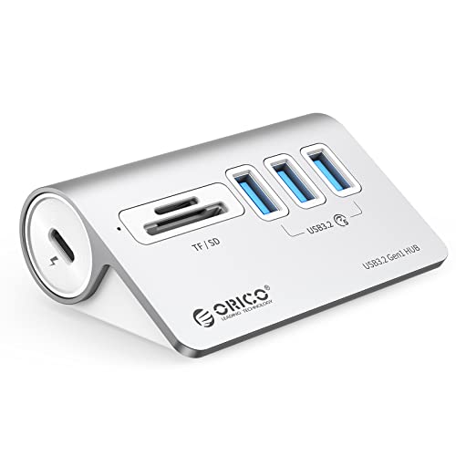 ORICO USB C Hub, USB 3.2 GEN 1 Hub mit TF/SD Kartenleser, 3 USB A Ports, 5 Gbps USB Verteiler, 0.5M USB C Kabel, USB Splitter mit Typ C Netzteil Port 5V/2A für iMac, MacBook, MacBook Pro von ORICO