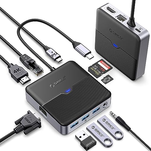 ORICO USB C Hub 10 in 1 Docking Station mit 4K HDMI & 1080P VGA, PD 100W, Ethernet 1000M, SD/TF, 3 Ports 5Gbps USB A 3.0, 3.5mm Audio, Typ C Multiport Adapter für MacBook Air Pro M2 M1 iPad Dell Hp von ORICO