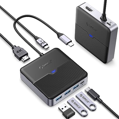 ORICO USB C Hub 6 in 1 Docking Station mit 4K HDMI, PD 100W, 5Gbps USB C 3.0, 3 Ports 5Gbps USB A 3.0, Typ C Multiport Adapter für MacBook Air Pro M2 M1 iPad Surface Dell Hp (15cm) von ORICO