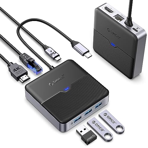 ORICO USB C Hub 6 in 1 Docking Station mit Ethernet 2.5 Gbps, 4K HDMI, PD 100W, 3 Ports 5 Gbps USB A 3.0, Typ C Multiport Adapter für MacBook Air Pro M2 M1 iPad Surface Dell Hp (15cm) von ORICO