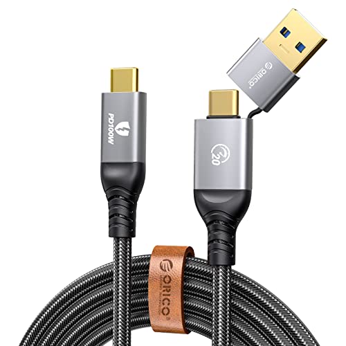 ORICO USB C Kabel für Thunderbolt 4/Thunderbolt 3, 2 in 1 Ladekabel, USB C auf USB C Schnellladekabel 100W PD, Typ C Handy Datenkabel 40 Gbps, 8K@60Hz, kompatibel mit MacBooks,iPad,Hub, Dock, eGpu, 1M von ORICO