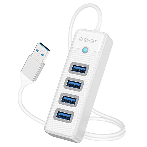 ORICO USB HUB, 4 Port USB 3.0 Hub, USB Verteiler Kompatibel für Laptop, MacBook Pro/Mini, iMac, Surface, PS 4, Mobile HDD und mehr(0.5m,Weiß) von ORICO