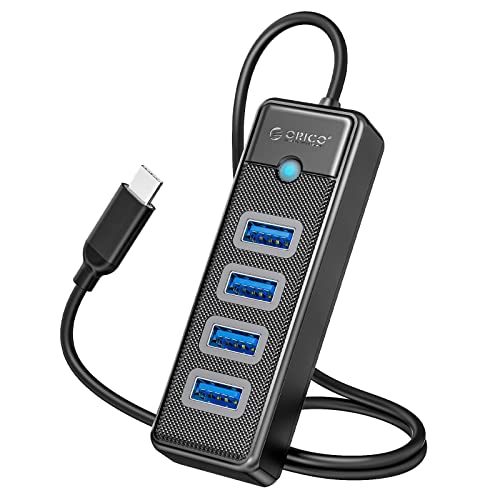 ORICO USB HUB, 4 Port USB 3.0 Hub Typ C, USB Verteiler Kompatibel für Laptop, MacBook Pro/Mini, iMac, Surface, PS 4, Mobile HDD und mehr(0.5m,Schwarz) von ORICO