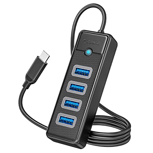 ORICO USB HUB, 4 Port USB 3.0 Hub Typ C, USB Verteiler mit 1M Verlängerungskabel Kompatibel für Laptop, MacBook Pro/Mini, iMac, Surface, PS 4, Mobile HDD und mehr(0.5m,Schwarz) von ORICO