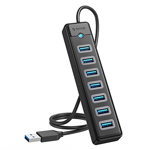ORICO USB HUB 3.0, 7 Port USB HUB mit 5V/3A Netzteil Port, USB Verteiler für Laptop, MacBook Pro/Mini, iMac, Surface Pro, PS 4, Mobile HDD und mehr (50cm Kabel von ORICO
