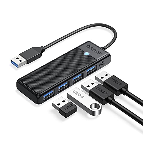 ORICO USB Hub, 4 Ports USB 3.0 Verteiler, Ultra Slim USB A Datenhub,5 Gbps, USB Splitter für MacBook, Mac Pro/Mini, Mobile HDD, Surface Pro, XPS, PS4/PS5, PC, Flash Drive, 0,15M Kable, Schwarz von ORICO