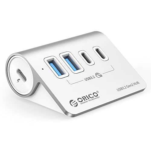 ORICO USB Hub, USB 3.2 Gen 1 Verteiler mit 2 USB-A Port und 2 USB-C Port, Aliuminum USB Splitter mit 0.5M USB C Kabel und Typ C Netzteil Port für MacBook, MacBook Pro von ORICO