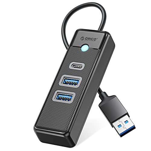 ORICO USB Hub 3.0, 3 Port USB Splitter mit 2 USB A & 1 Typ C, Multi USB Verteiler, mit 0,15m Kabel, 5Gbps schnelle Datenübertragung kompatibel mit Mac OS 10.X und höher, Linux, Android, Schwarz von ORICO