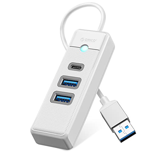 ORICO USB Hub 3.0, 3 Port USB Splitter mit 2 USB A & 1 Typ C, Multi USB Verteiler, mit 0,15m Kabel, 5Gbps schnelle Datenübertragung kompatibel mit Mac OS 10.X und höher, Linux, Android, Weiß von ORICO