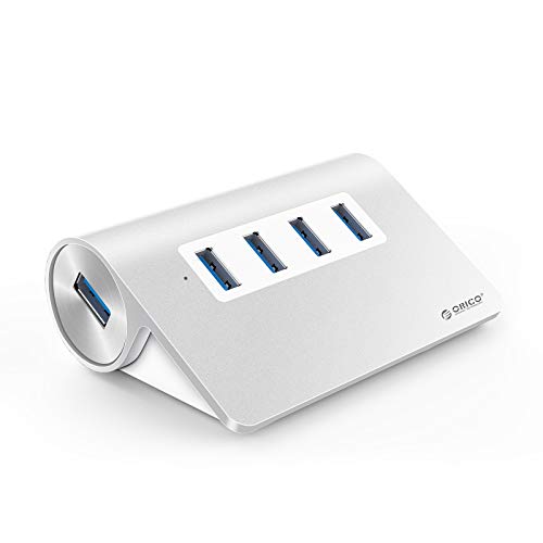 ORICO USB Hub 3.0, 4 Port USB Hub Aluminum 5Gbps USB Verteiler mit LED-Anzeige und 1M Datenkabel (A auf A), Desktop Hub für Laptop MacBook, iMac, und weiteren USB 3.0 Geräten (Silber) von ORICO