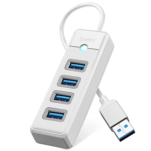 ORICO USB Hub 3.0, 4-Port USB Splitter für Laptop mit 0,15m Kabel, Multi USB Verteiler, schnelle Datenübertragung kompatibel mit Mac OS 10.X und höher, Linux, Android, Weiß von ORICO