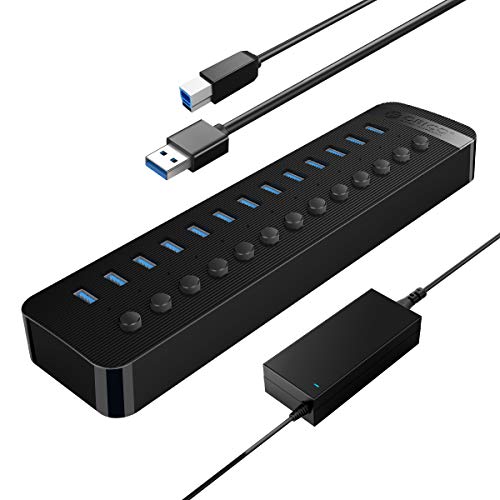 ORICO USB Hub 3.0 Aktiv 13 Ports 60W Mit Netzteil Einzelne EIN/Aus-Schalter und 12V / 5A Energien-Adapter für Desktop-Computer, PC, iMac, Mobile HDD, Flash-Laufwerk, aufladeniPad von ORICO