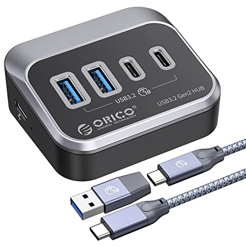 ORICO USB Hub 3.2 Gen 1, 4 Port USB C Hub auf 2 USB-A und 2 USB-C, 10Gbps Datenhub USB Verteiler, USB 3.2 Hub für MacBook, PS5, PC, Desktop Computer, Laptops, 0.5M von ORICO