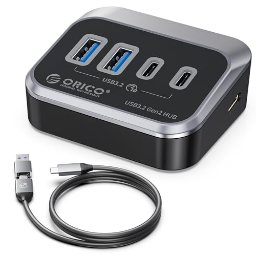 ORICO USB Hub, USB 3.2 Gen 2 Hub mit 2 USB-A 3.2 Gen2 und 2 USB-C 3.2 Gen2, USB-Splitter kompatibel für iMac, MacBooks, Mac Mini, USB C Hub mit 2 in 1 Kabel 1m von ORICO