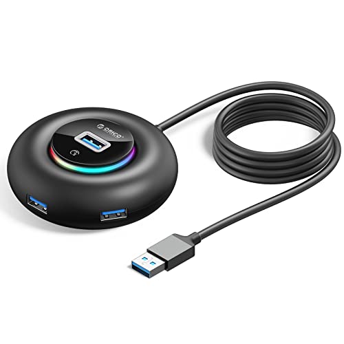 ORICO USB Hub mit Verlängertem 180cm Kabel, 4 Port RGB USB 3.0 HUB mit extra Netzteil Port für MacBook, Mac Pro/Mini, iMac, XPS, Surface Pro, Notebook PC, USB Flash Drives, Mobile HDD und mehr von ORICO