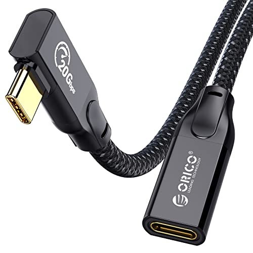 ORICO USB Verlängerung Winkel, Verlängerungskabel Typ C Stecker auf Buchse, Lade/Sync-Extender USB3.2 Gen2 20Gbit/s für Dockingstation, SSD, Kopfhörern, Kartenleser, Telefon, Überwachungskamera 1m von ORICO