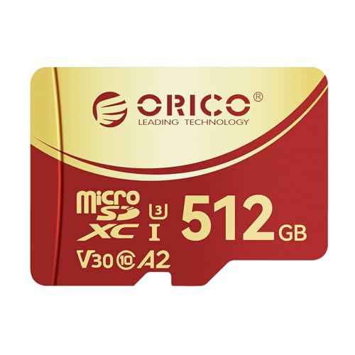 ORICO F3 512GB microSDXC UHS-I Speicherkarte, 180MB/s Lesen (benötigt DDR 220 Leser), 160MB/s, 4K UHD Aufnahme, U3, Class10, V30, A2, Micro SD für Action Kamera, Dash Cam, TF Karte von ORICO
