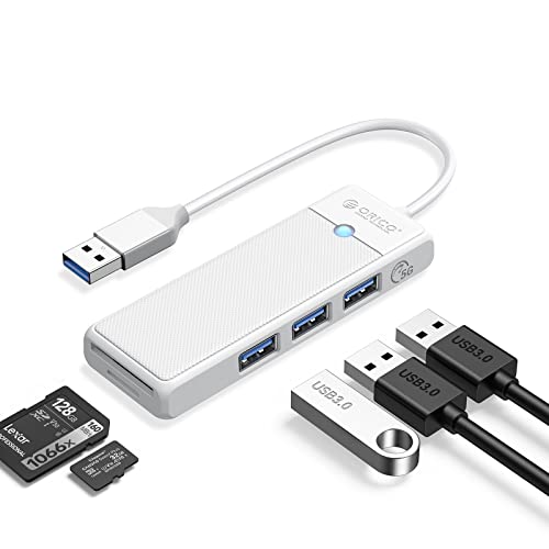USB 3.0 Hub, ORICO USB Hub mit SD/TF Kartenleser, 3 USB 3.0 Ports,USB Splitter USB Expander für Laptop, Xbox, Flash Drive, HDD, Konsole, Drucker, Kamera, Schlüsselbrett, Maus(0.49Ft,Weiß) von ORICO