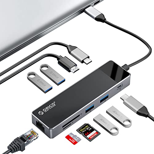 USB C Docking Station, ORICO 10 in 1 typ C Hub, Multiport Adapter mit PD 100W, HDMI 4K@30Hz, USB-A3.0×2, USB-C3.0×1, USB-A2.0×2, SD/TF×1, Gigabit Ethernet Kompatibel für Dell/Surface/HP/Lenovo-Laptop von ORICO